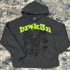 Brk3n Dark Gray Graphic Hoodie for Men